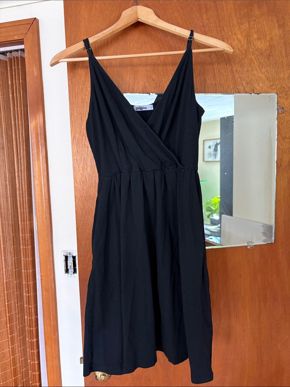 Black V-Neck Wrap Midi Dress with Adjustable Straps